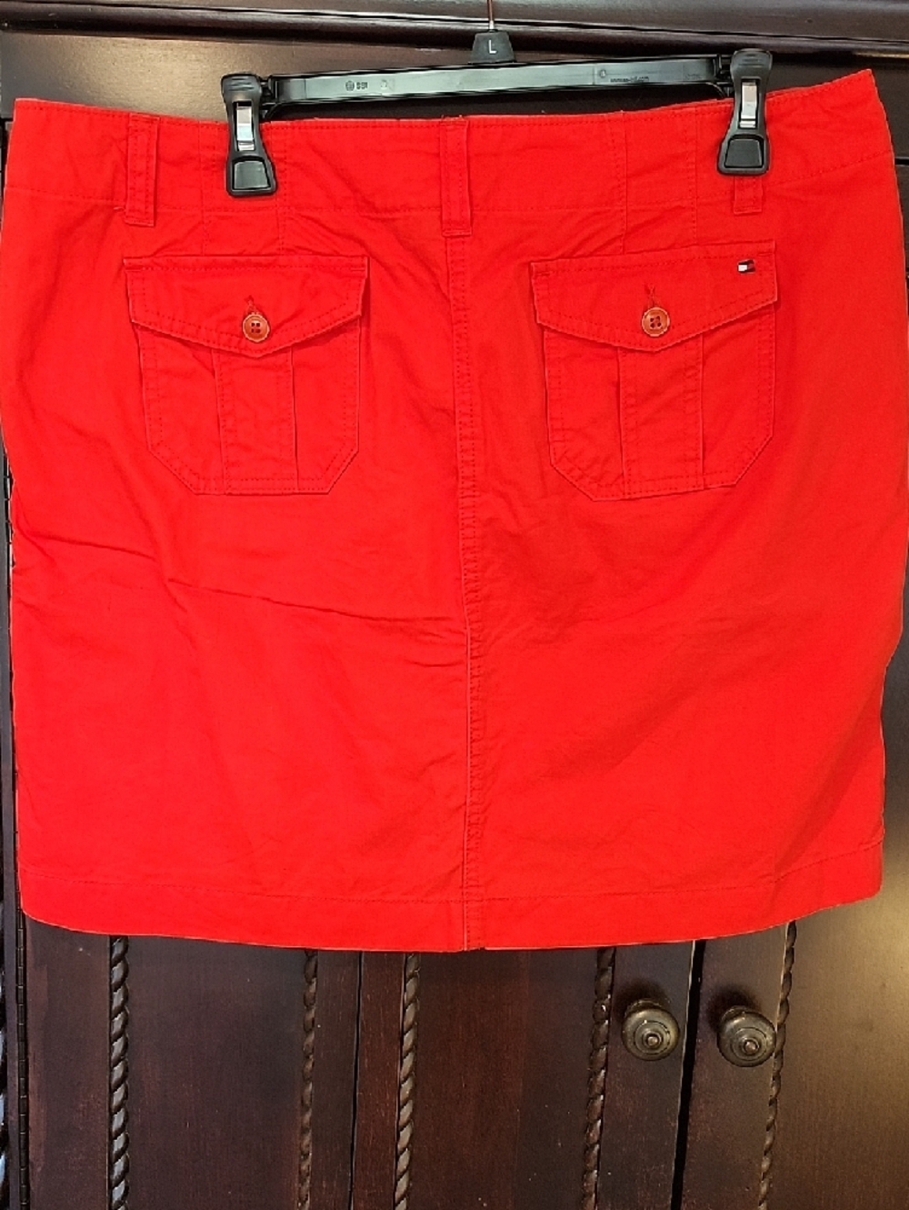 Tommy Hilfilger Bright Red-Orange Button-Front Skirt - Picture 7 of 9